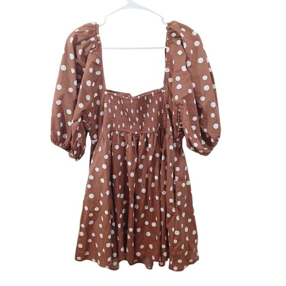Abercrombie & Fitch Babydoll Puff Sleeve Polka Dot Mini Dress Large - Picture 3 of 12